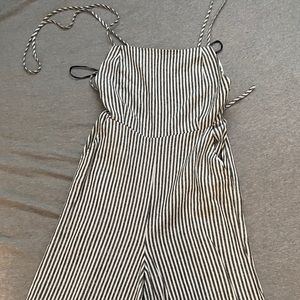 Grey and white stripe jumpsuit